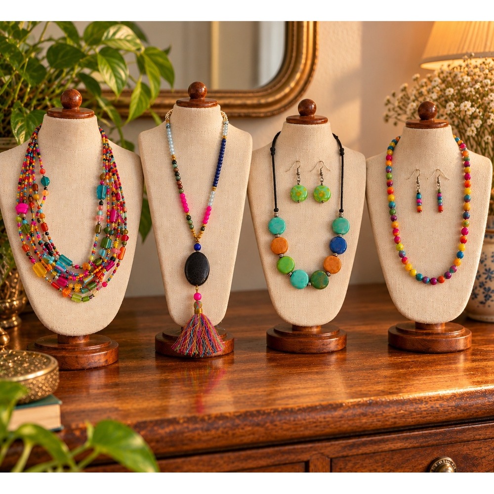 Beaded Necklace Earring Lot Women Multicolor Boho Eclectic Artisan